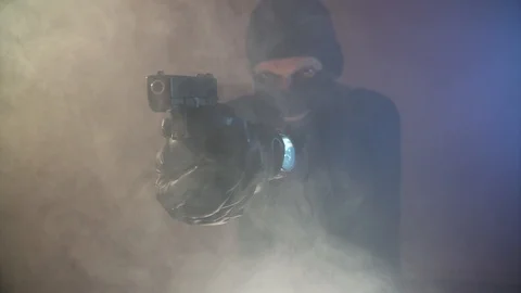 Criminal terrorist the thief the robber with weapons Video stock 93758237