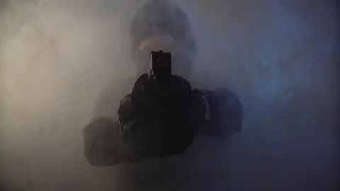 Criminal terrorist the thief the robber with weapons Stock Footage 93758273
