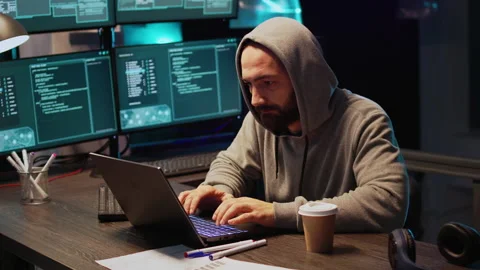 Criminal thief hacking password to break server interface Stock-Footage 221873084
