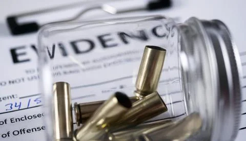 Criminalistic Laboratory, Bullet shell analysis, conceptual image Stock Photos