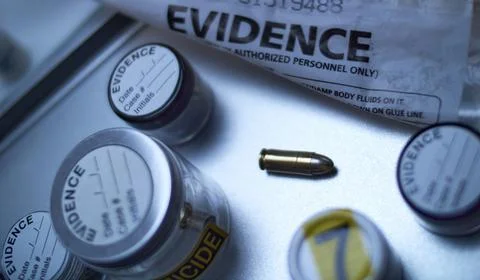 Criminalistic Laboratory, Bullet shell analysis, conceptual image 库存照片