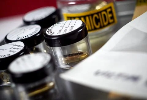 Criminalistic Laboratory, Bullet shell analysis, conceptual image 库存照片