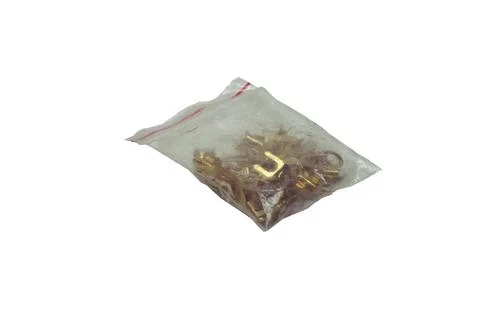 Crimp terminals. wire end tips, copper, for electronics. in transparent PE .. Stock Photos
