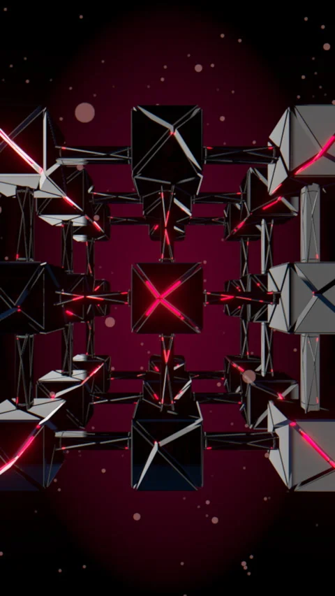Crimson data node array featuring central core alignment of refractive, 4K Stock Footage 336779777