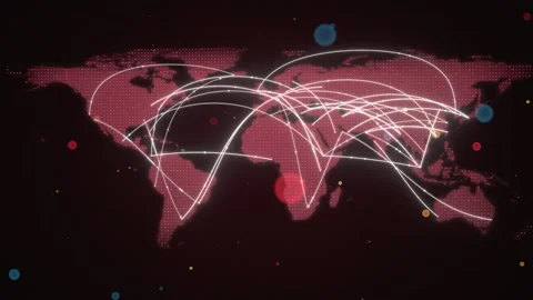 Crimson Dot Matrix World Map With Population Migration Flow Arcs Stock Footage 343110797