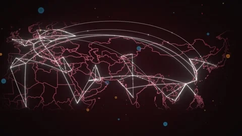 Crimson Outline Eurasia Map With Power Grid Interconnection Lines Видео 343111045