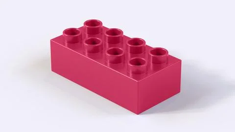 Crimson Plastic Construction Brick with Eight Hollow Studs Isolated on White Stock Illustration