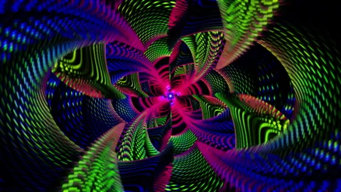 Crimson spiral vortex VJ loop with neon dotted ribbons and pulsing core Stock Footage 330181764
