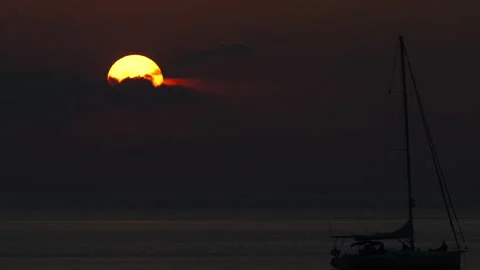 Crimson sunset on the seashore Stock Footage 284865201