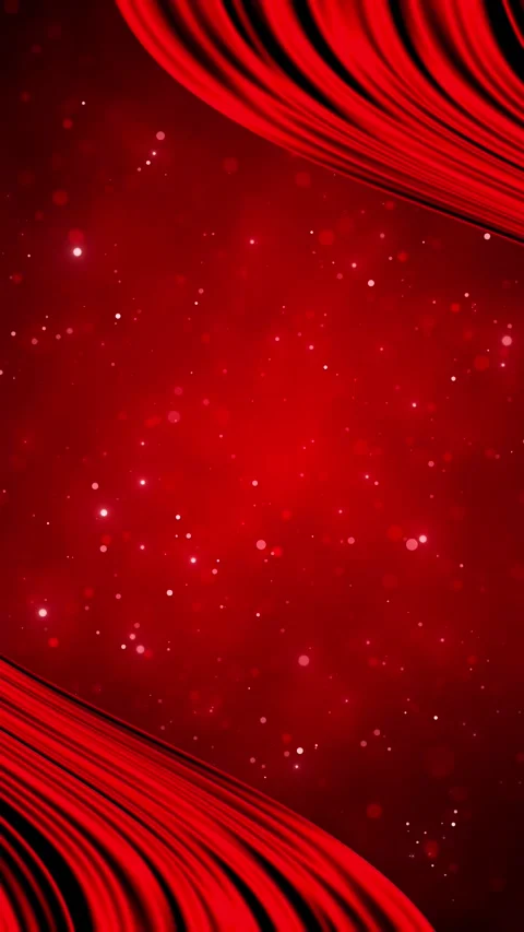 Crimson wave frame glossy ribbon folds, floating particles, and clean center cop Stock Footage 340416988