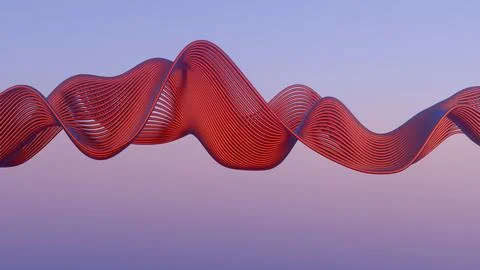 Crimson Waves Under a Cosmic Orb: Digital Dreamscape Stock Illustration