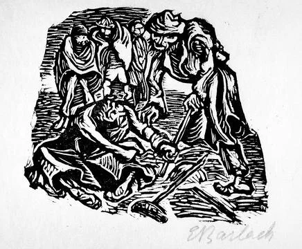 Cripple and one-legged man-Diebitz and Stiebitz. Ernst Barlach (Germany, 18.. Stock Illustration