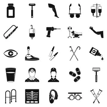 Cripple icons set, simple style Stock Illustration