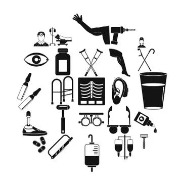 Cripple icons set, simple style Stock Illustration