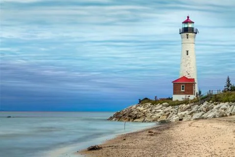 Crips Point Lighthouse at Sundown Stock Photos