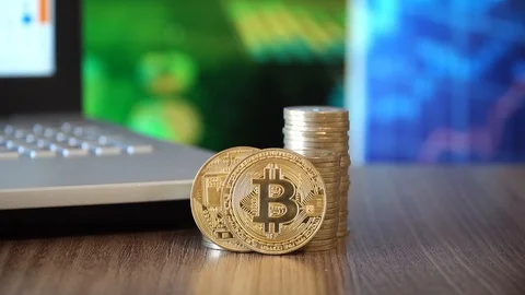 Cripto Currency Bitcoin Coins Stock Footage 86975940