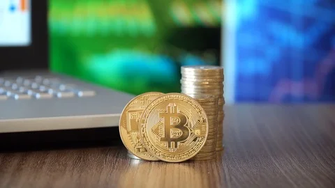 Cripto Currency Bitcoin Coins Stock Footage 86976597