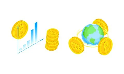 Cripto currency transferring, bitcoin exchange cartoon vector illustration Stock-Illustration