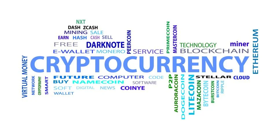Criptocurrency, word cloud concept on white background Stock Illustration