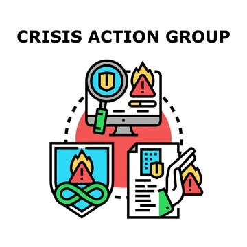 Crisis action group managing risk and warning system 스톡 일러스트