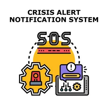 Crisis alert notification system sending emergency sos message Illustrazione stock