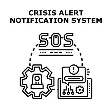 Crisis alert notification system sending emergency sos message Stock Illustration