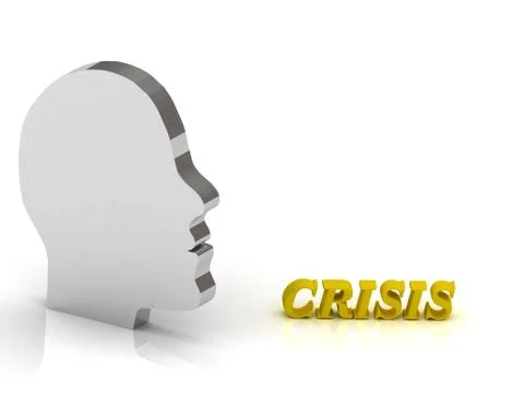 CRISIS bright color letters and silver head mind on a white background Stock Illustration