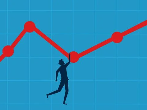 The crisis causes profits to decrease. Businessman falls from cost graph Stockillustratie