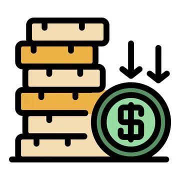 Crisis coin stack icon color outline vector イラスト素材