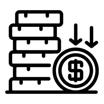 Crisis coin stack icon, outline style Stock Illustration