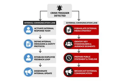 Crisis Communication Flowchart Routing Internal and External Response Stock Illustration