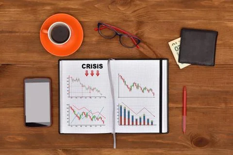 Crisis concept drawing in note pad a Stock Photos
