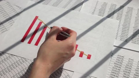 Crisis concept. Hand and graph chart with falling trend of red color Stock Footage 159366593