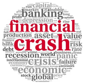 Crisis concept in word tag cloud on white background Stock Illustration