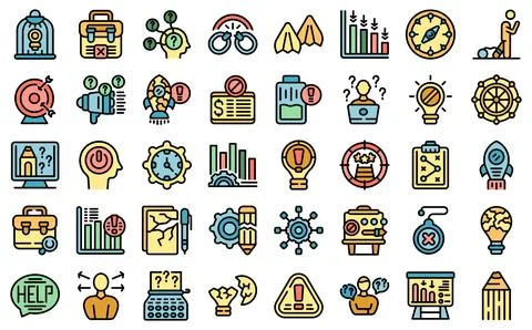 Crisis creativity icons set vector color outline Illustrazione stock