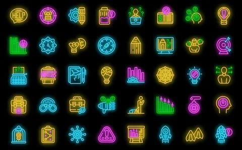 Crisis creativity icons set vector neon Illustrazione stock