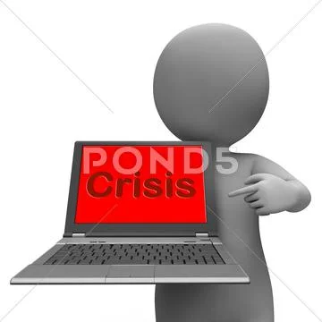 Crisis laptop means calamity trouble or dangerous situation Stock Illustration