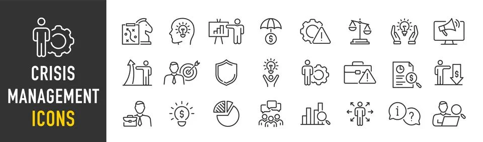 Crisis management web icon set in line style. Management, risk, business st.. Stock Illustration