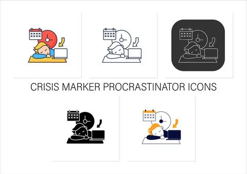 Crisis marker procrastinator icons set Stock Illustration