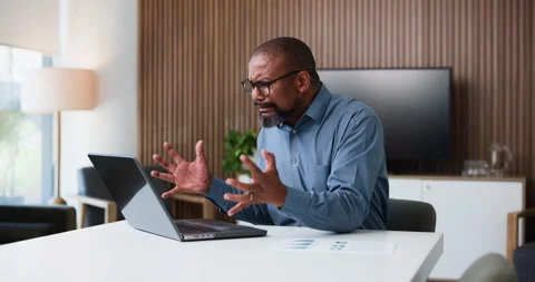 Crisis, shout or black man in office with laptop, client loss or missed payment Stock Footage 326092760
