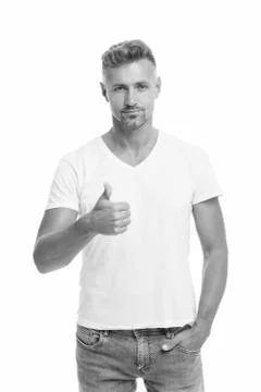 Crisis solution. He knows he is attractive. Mature man. Overcome problems Stockfoto's