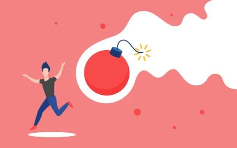 Crisis trouble problem, dangerous obstacle concept, man running away from big Stock Illustration