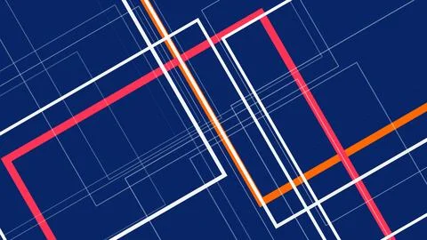 A crisp abstract design of overlapping geometric frames and neon lines in b.. 스톡 일러스트