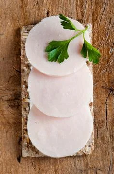 Crisp bread with ham and cream cheese Stock Photos