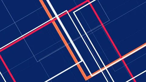 A crisp modern abstract background with layered geometric grid lines in dee.. Stock Illustration