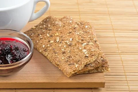 Crispbread and jam. Stock Photos