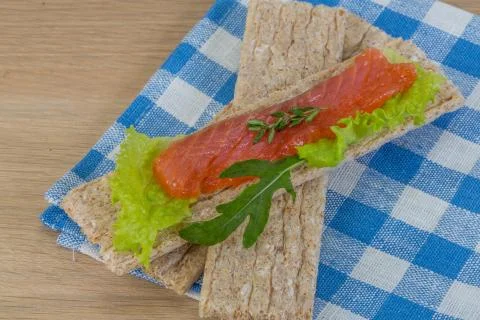Crispbread with salmon Stock Photos