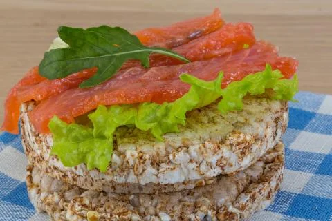 Crispbread with salmon Stock Photos