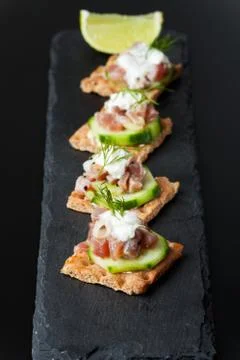 Crispbread with tuna Stock Photos