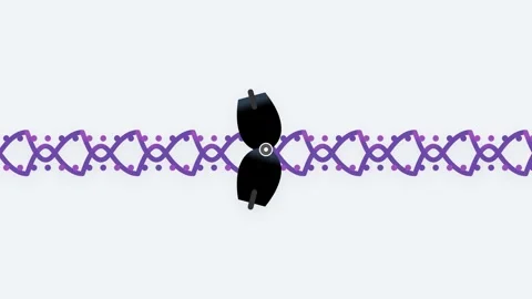 CRISPR Gene Editing Tool Cutting Glowing DNA Helix Illustration in Violet a.. Видео 346202353